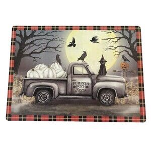 Halloween Haunted Farm Truck Placemats Vinyl Foam Back Black Cat Gray Set of 4
